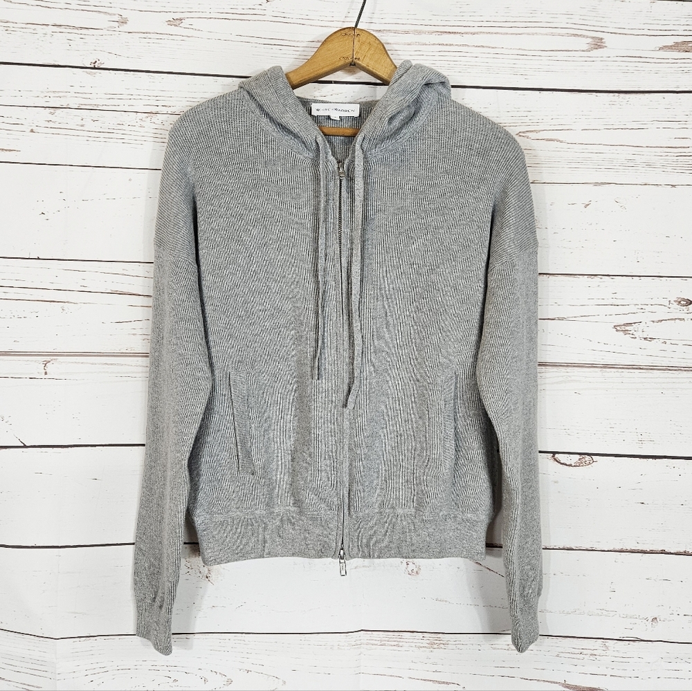 White + Warren | Gray Ribbed Knit Zip Up Hoodie - Picture 2 of 7